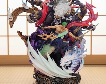 Statuetta di Zoro in stile Tre Spade, 21 cm - Statua epica del manga - Oggetto da collezione anime di alta qualità - Posa di battaglia dettagliata - Regalo perfetto