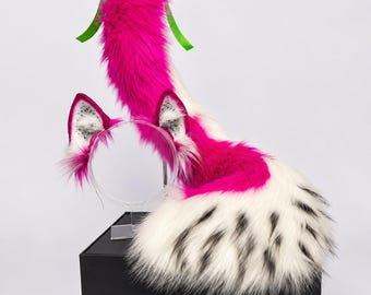 Faux Fur Dragon Fruit Cat ears and tail