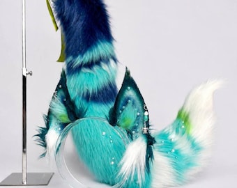 Faux Fur Ocean Fox ears and tail