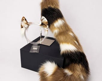 Faux Fur Cappuccino Spotted Cat ears and tail