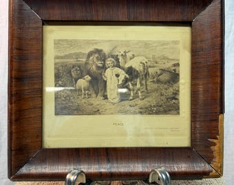 Vintage William Strutt Peace Print – Child Leading Animals, Isaiah 11:6, Sepia Lithograph