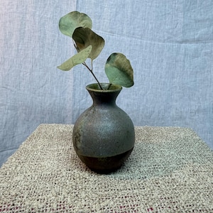 Vintage 1970 Studio Pottery Bud Vase Dated CC 70 Earthy Green Brown Weed Pot