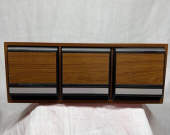 Vintage 1980s Faux Wood Grain 3 Drawer Cassette Tape Storage Box