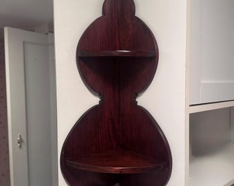 Vintage Dark Wood Architectural Corner Hanging Wall Shelf
