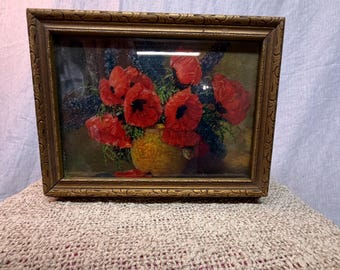 Vintage Gold Framed Floral Painting Jewelry Box With Mirror