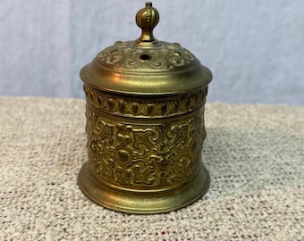 Antike Messing Schnur Halter Glas Vintage Verzierte Filigrane bedeckt Schreibtisch Zubehör Deckel