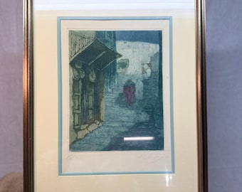 Antique A.L. Simpson Etching Print – Tangier Street Scene, Limited Edition Aquatint
