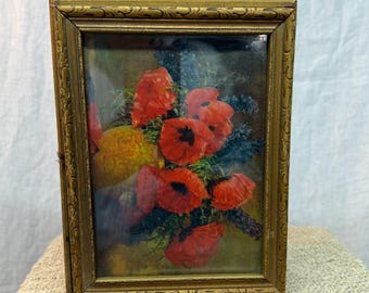 Vintage Gold gestaltet Blumenmalerei Schmuckschatulle mit Spiegel