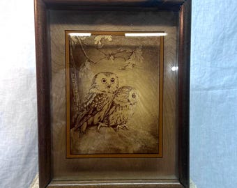 1970s Dennis Curry Owl Shadow Box Art – Lucid Lines Woodland Wildlife Decor