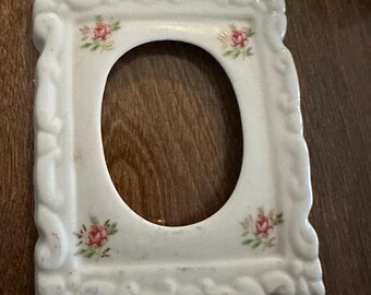 Miniature Porcelain Frame | Pink Rose Clusters, Scalloped Edge, Victorian Revival (DIY Project Piece)