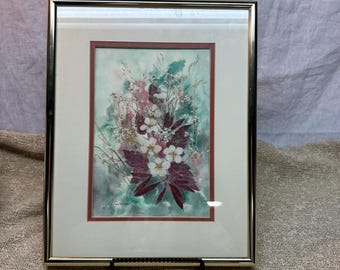 Signed w/ note, Edwina Eastman Botanical Mixed Media Print – 1996 Floral Art (Framed)