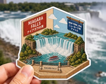 Niagara Falls Sticker, Japanese-Inspired Mini Diorama Travel Sticker, New York Souvenir, Waterfall Landmark Sticker, USA Travel Art