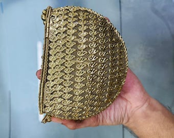 Złota wieczorowa kopertówka w stylu vintage dla kobiet – elegancka, ręcznie robiona torebka na przyjęcie weselne z koralikowym uchwytem, luksusowa torebka ślubna w stylu etnicznym