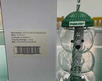 2026NEW Starbuck Green Hat Barista Bear Glass Cup Limited Edition Christmas Gift