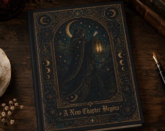 A New Chapter Begins Journal, Gothic Witch Notebook, Dark Academia Hardcover Journal, Celestial Moon Diary, Gift for Book Lover