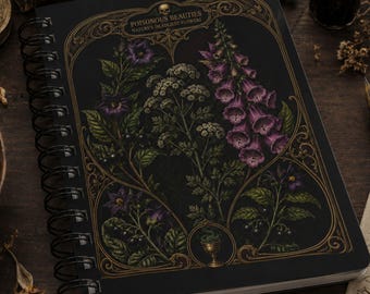 Poison Garden Spiral Notebook, Gothic Botanical Journal, Dark Academia Lined Notebook, Victorian Floral Writing Book, 5x7 Stationery Gift