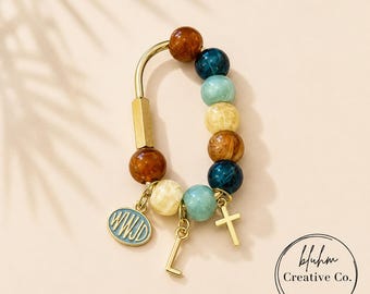 Machen Sie Ihren eigenen christlichen Taschenanhänger | Kirche Lager Taschenanhänger | Ratgeber Geschenk |  Glasperle Karabiner Charm | WWJD | Personalisierbar Taschenanhänger
