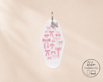 Pink Schleifen Schlüssel Vintage motel Schlüsselanhänger | An der Kasse mit Initial Charm anfertigen