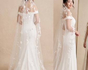 Romantic Floral Lace Bridal Veil 3D Organza Flowers Soft Tulle One Layer Wedding Veil with Comb 1M 2M Bride Veil 2026