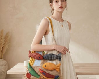 Cotton Crochet Shoulder Bag | Summer Beach Tote Bag with Tassel | Handmade Lightweight Shopping Bag