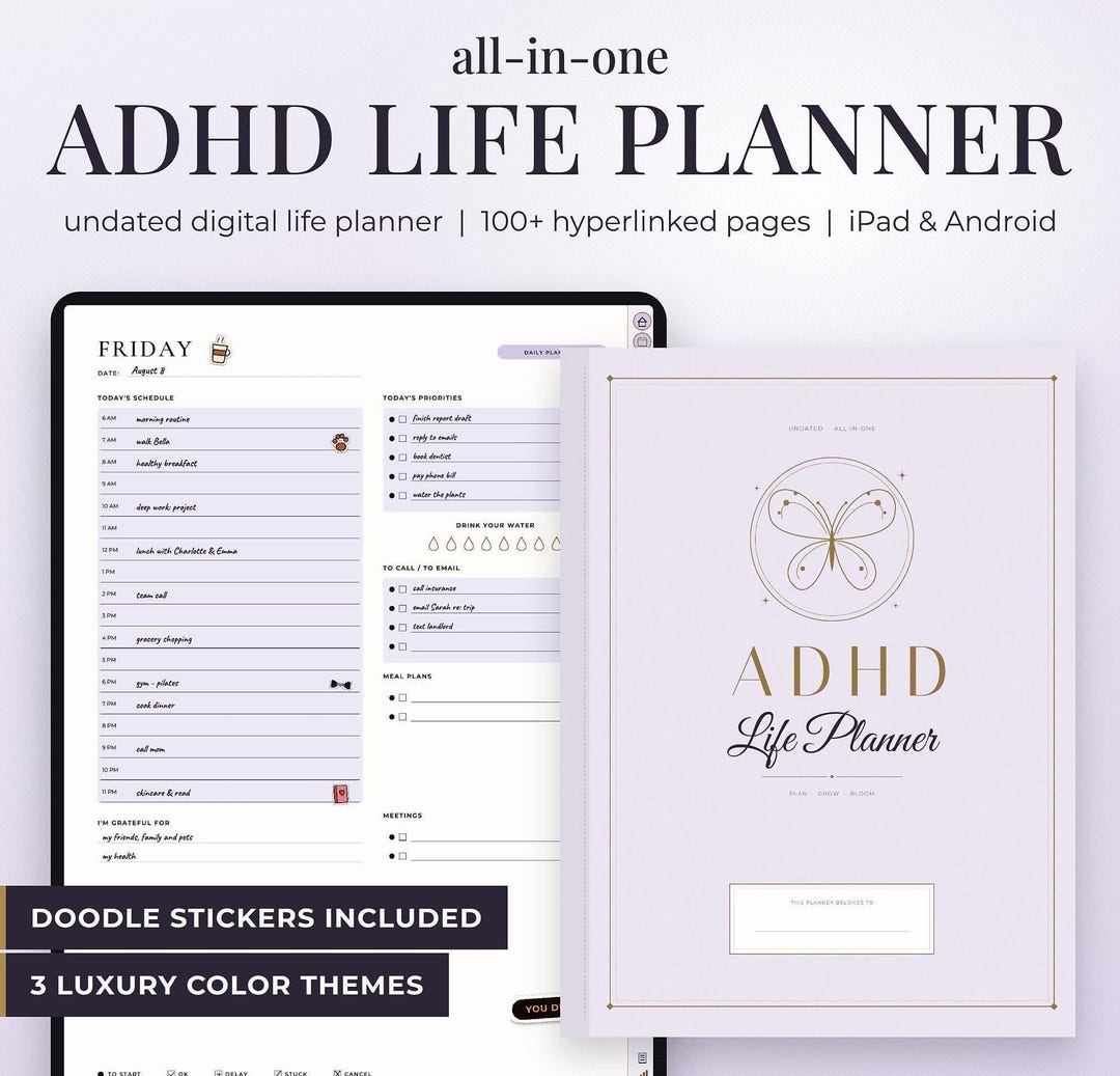 Adhd Digital Planner, Undated 110-page Hyperlinked Life for iPad and ...