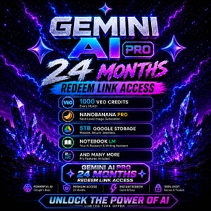 Accesso completo a Gemini Ai Pro per 24 mesi tramite link di riscatto (consegna immediata)