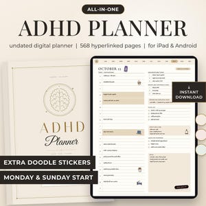 ADHS-Digitalplaner, 568 verlinkte Seiten für Goodnotes | Undatierter Organizer