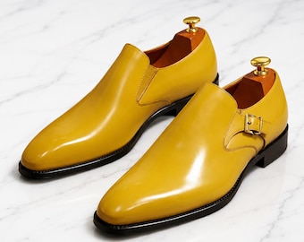 Handmade Yellow Leather  Shoes  Men’s Formal Dress Footwear