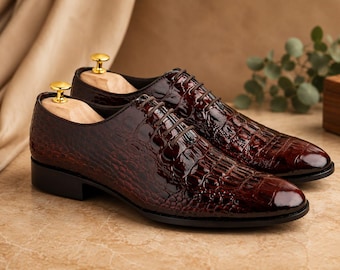 Chaussures habillées faites main en cuir texturé bordeaux - Chaussures habillées sur mesure pour hommes à lacets, chaussures de luxe