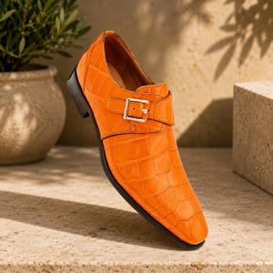 burnt orange dress shoes men's Men's Handmade Patina Leather Dress Shoes