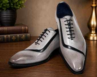 Grijs-zwarte tweekleurige oxford-schoenen heren – moderne formele kleding met veters