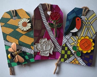 Curated Enamel Pin Pair Sets on Hand-Drawn Display Cards