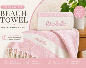 Toalha de praia turca personalizada, toalha bordada com nome personalizado, toalha Peshtemal, presente para madrinhas, lembrancinha para despedida de solteira