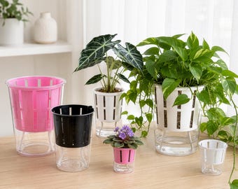 Self Watering Planter with Clear Reservoir, Semi Hydro Plant Pot for LECA PON, Wick Net Pot for Propagation Cuttings
