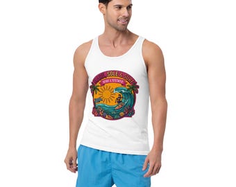 Camiseta sin mangas para hombre, ideal para surf, sol, mar y verano.