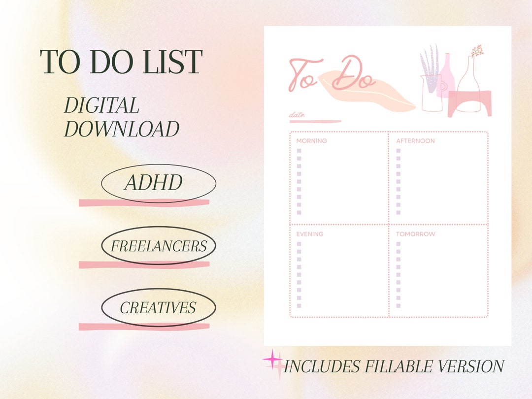 To Do List Printable and Fillable PDF Download ADHD Pink Aesthetic ...