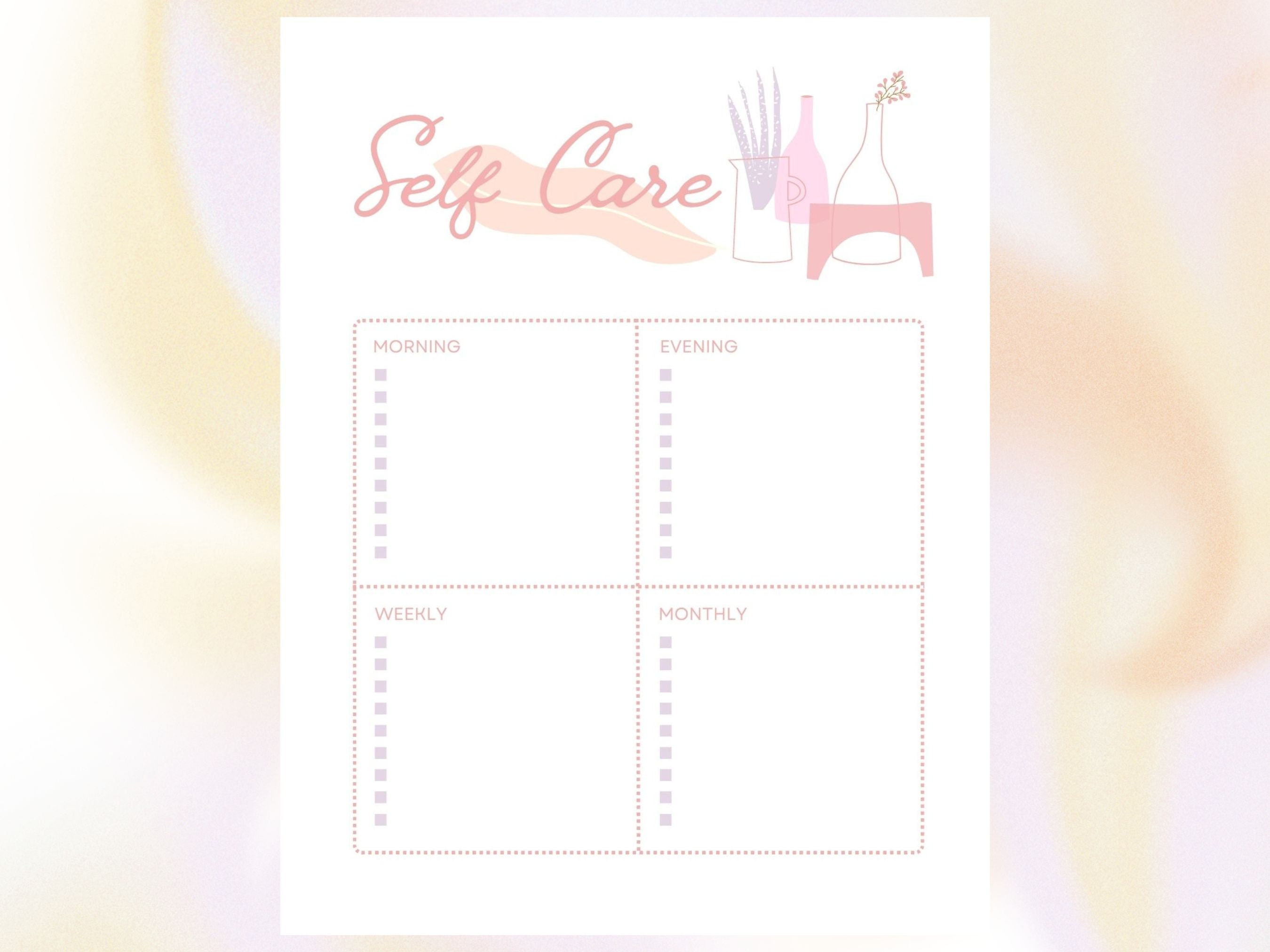 Self Care Checklist Printable and Fillable PDF Download ADHD Pink ...