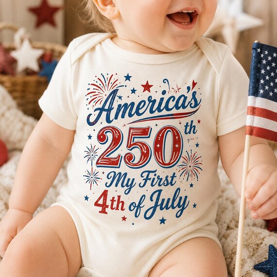 My First 4th Of July Onesie, Personalized Baby USA 250th Birthday Bodysuit, Born In America’s 250th Year Outfit, Patriotic Baby Gift