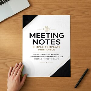 Meeting Notes Simple Template Printable, Business Note Taking Guide, Entrepreneur Organization System, Meeting Notes Template