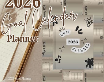 2026 Goal Calendar Planner Bundle Printable | Yearly Monthly Planner & Goal Tracker PDF PNG Instant Download