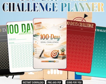 100 Day Goal Challenge Planner Printable | Habit Tracker & Goal Journal PDF PNG Instant Download