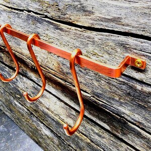 Handmade Copper Pot Rack, Wall Mount Utensil Rail, Hanging Pan Organizer, Michigan Made Forged S Hooks, Farmhouse Kitchen Storage 14"
