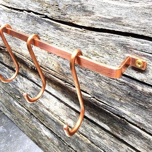 Handmade Copper Pot Rack, Wall Mount Utensil Rail, Hanging Pan Organizer, Michigan Made Forged S Hooks Only, Farmhouse Kitchen Storage 14"