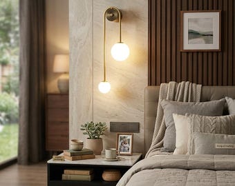 Goudkleurige wandlamp met glazen bol, moderne bedlamp, matte kappen (G9-led, niet-dimbaar)