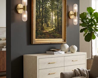 Moderne Messing Doppel Glas Tube Wandleuchte | Luxus Wandleuchte für Flur, Schlafzimmer, Waschtisch