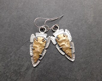 Bronze Arrowhead Earrings, Modern Southwest Design, Sterling Silver