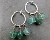 Apatite Sterling Silver Hoop Earrings, Chunky Apatite Stone Hoop Earrings
