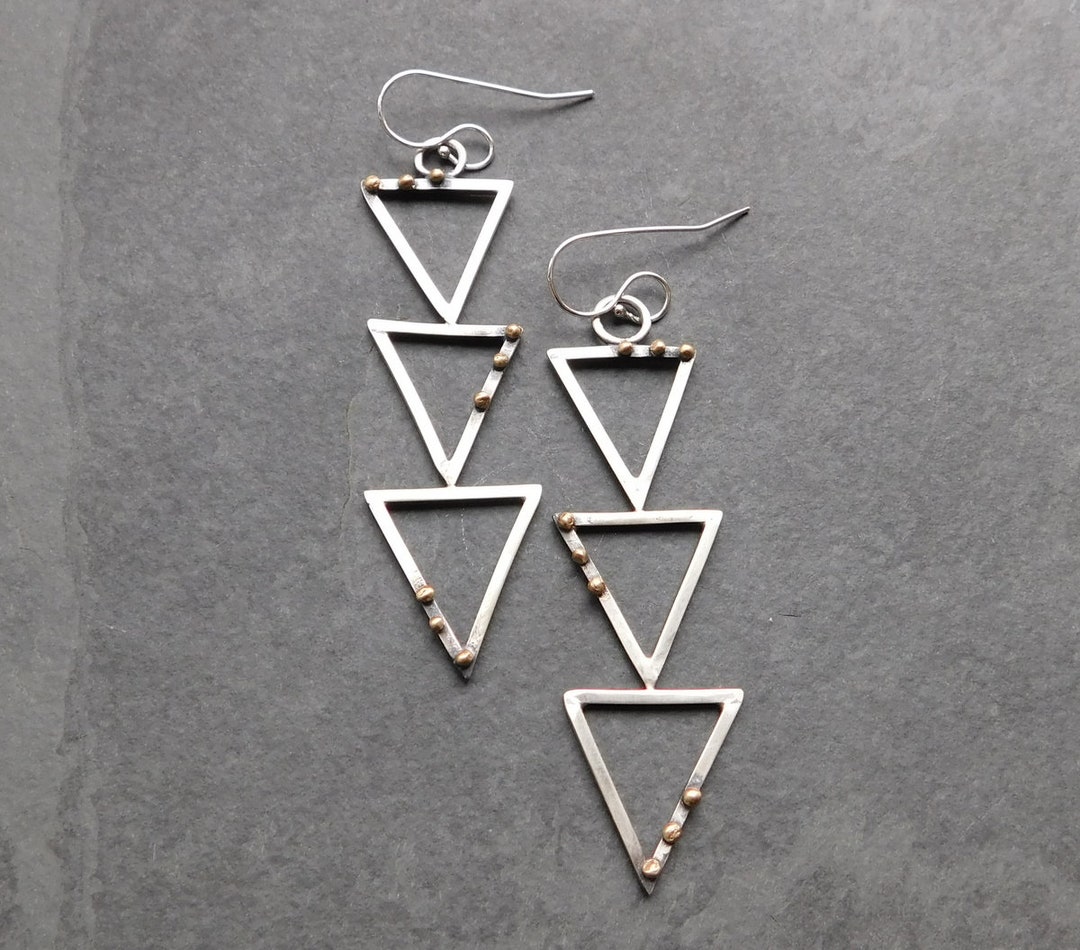 Geometric Cascading Triangle Sterling Silver 14K Gold Accent Dangle ...