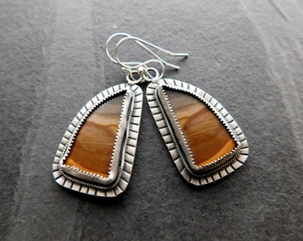 Polychrome Jasper Landscape Stone Earrings, Oxidized Sterling Silver, Earth Tones