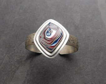 Fordite Modernist Manschett, Oxiderat Sterlingsilver, Detroit Fordite Armband